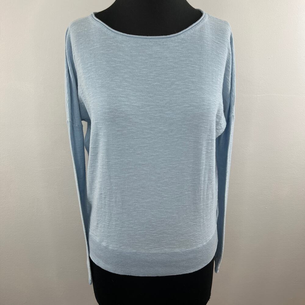 VINCE Light Blue Long Sleeve Wide Neck Cotton Pullover Knit Sweater Size Small S